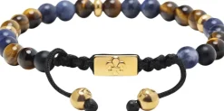 Men's Beaded Bracelet with Dumortierite, Brown Tiger Eye and><noscript><img width=