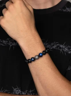Men's Beaded Bracelet with Tiger Eye and Black Onyx><noscript><img width=