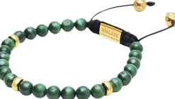 Nialaya Men's Beaded Bracelet with Malachite and Gold Plating Green Online