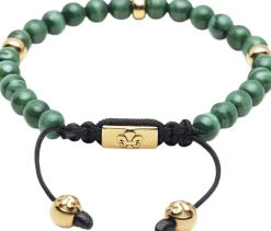 Nialaya Men's Beaded Bracelet with Malachite and Gold Plating Green Online