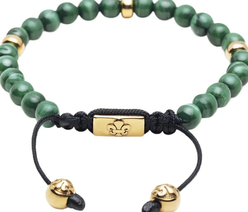 Nialaya Men's Beaded Bracelet with Malachite and Gold Plating Green Online