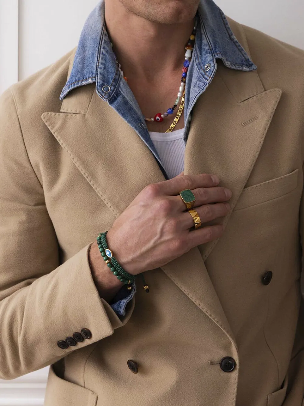 Nialaya Men's Beaded Bracelet with Malachite and Gold Plating Green Online