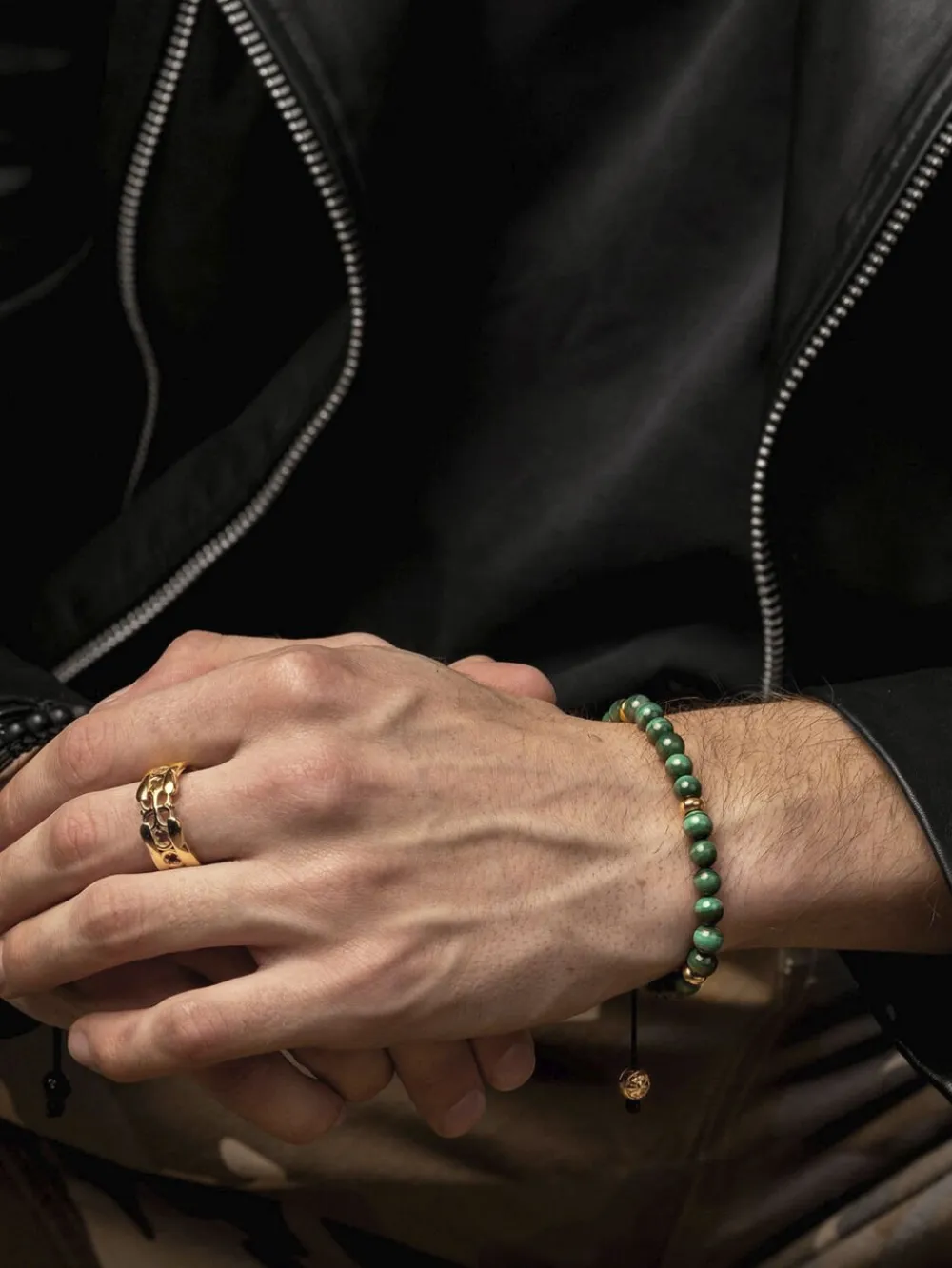 Nialaya Men's Beaded Bracelet with Malachite and Gold Plating Green Online