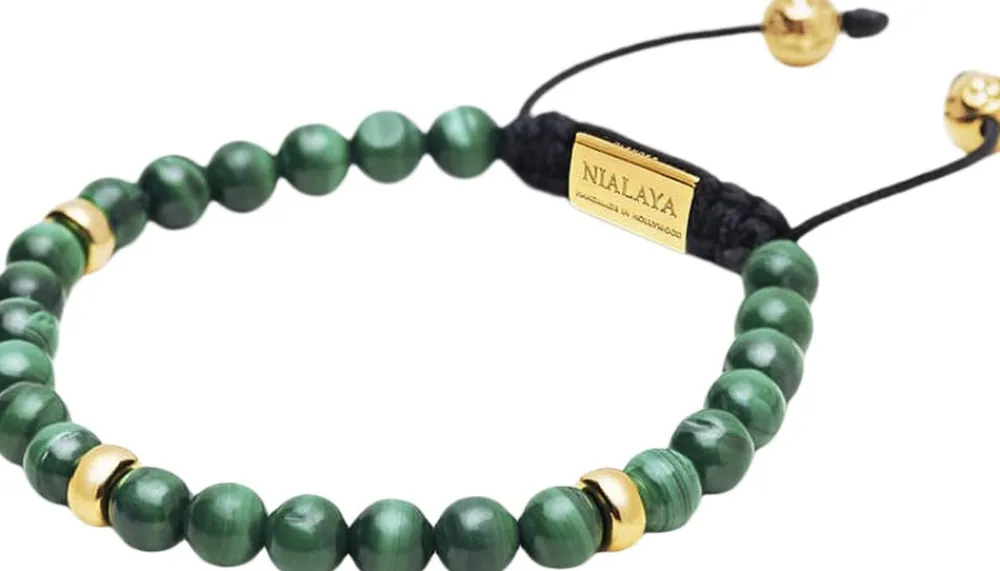Nialaya Men's Beaded Bracelet with Malachite and Gold Plating Green Online