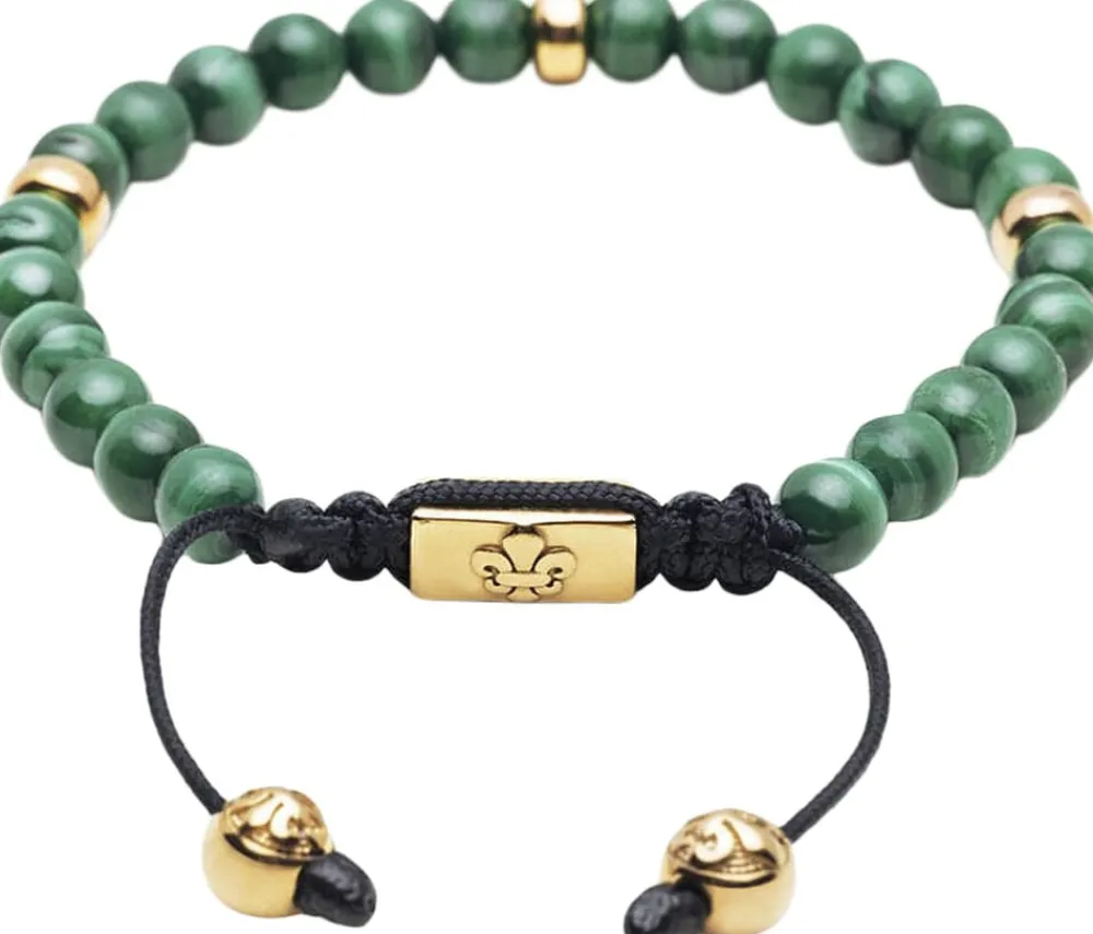 Nialaya Men's Beaded Bracelet with Malachite and Gold Plating Green Online