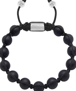 Nialaya Men's Beaded Bracelet with Silver and Matte Onyx Black Online