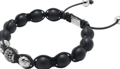 Nialaya Men's Beaded Bracelet with Matte Onyx and Silver