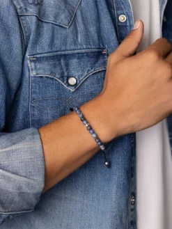 Men's Beaded Bracelet With Dumortierite And Silver>Nialaya Discount