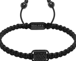 Nialaya Men's String Bracelet with CZ Flatbead