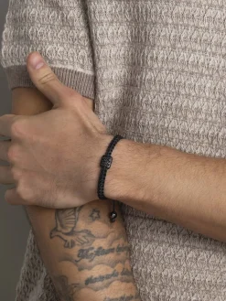 Nialaya Men's String Bracelet with CZ Flatbead