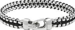Nialaya Men's Black Woven 8mm Box Chain Bracelet in Silver Black / silver Discount