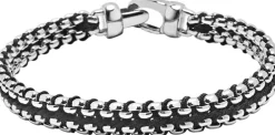 Nialaya Men's Black Woven 8mm Box Chain Bracelet in Silver Black / silver Discount