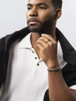 Nialaya Men's Black Woven 8mm Box Chain Bracelet in Silver Black / silver Discount