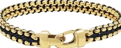 Nialaya Men's Black Woven 8mm Box Chain Bracelet in Gold