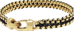 Nialaya Men's Black Woven 8mm Box Chain Bracelet in Gold