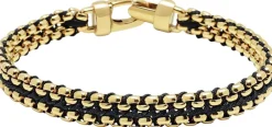 Nialaya Men's Black Woven 8mm Box Chain Bracelet in Gold