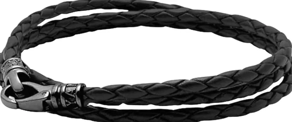 Men's Black Wrap Around Leather Bracelet>Nialaya New