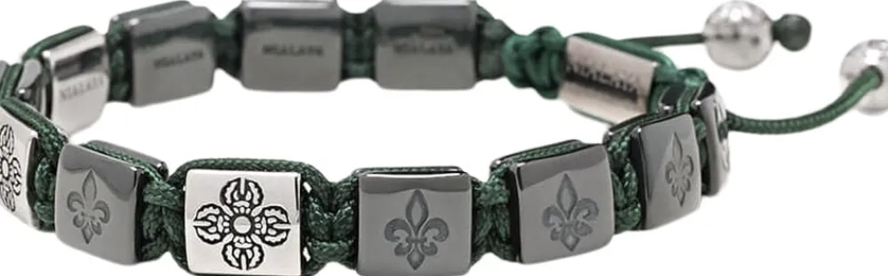 Nialaya Men's Ceramic Flatbead Bracelet in Green and Silver