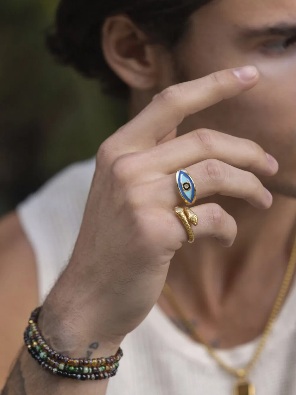 Nialaya Men's Plated Vintage Snake Ring