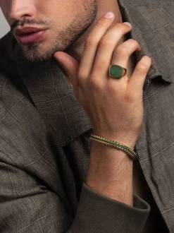 Nialaya Men's Gold Signet Ring with African Turquoise