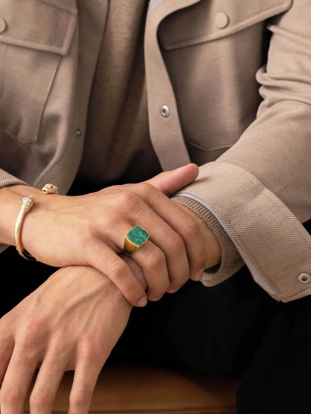 Nialaya Men's Gold Signet Ring with African Turquoise
