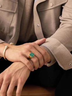 Nialaya Men's Gold Signet Ring with African Turquoise