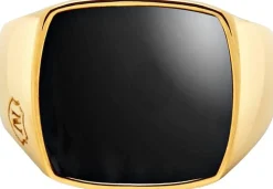 Nialaya Men's Signet Ring with Onyx Gold New