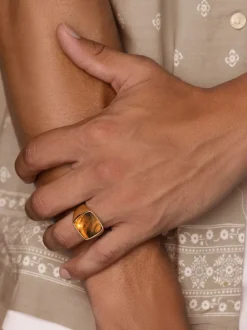 Men's Signet Ring with Brown Tiger Eye><noscript><img width=