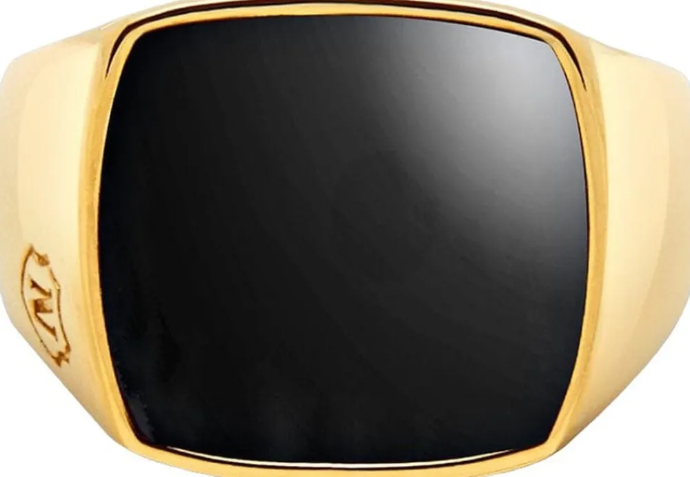 Nialaya Men's Signet Ring with Onyx Gold