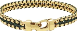 Nialaya Men's Green Woven 8mm Box Chain Bracelet in Gold