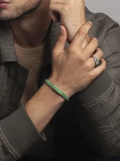 Nialaya Men's Green Woven 8mm Box Chain Bracelet in Silver