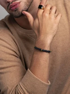 Nialaya Men's Hexagon Beaded Bracelet with Onyx and Gold