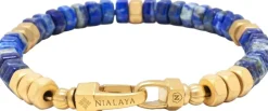 Men's Hexagon Beaded Bracelet with Lapis and Gold><noscript><img width=