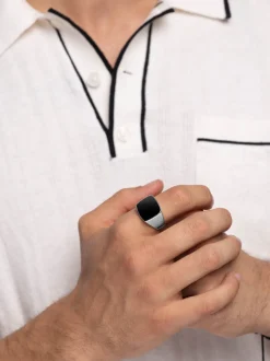 Nialaya Men's Signet Ring with Onyx Silver Sale