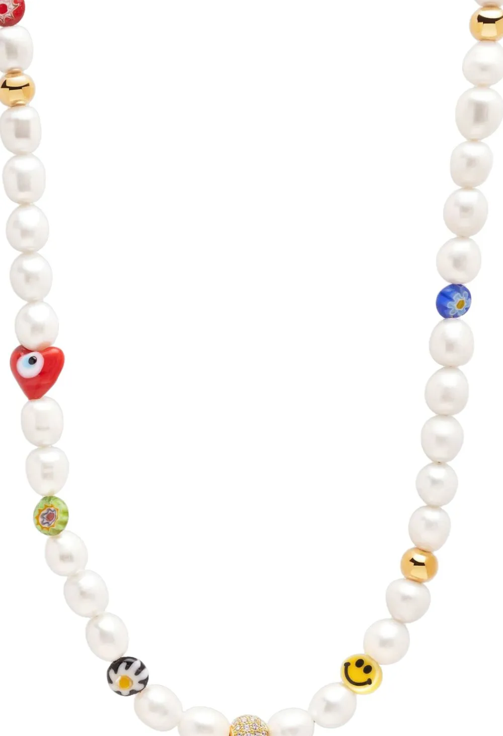 Nialaya Men's Smiley Face Necklace with Assorted Beads Pearl