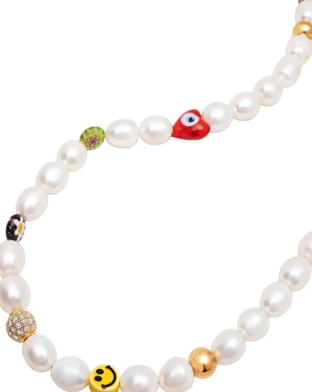 Nialaya Men's Smiley Face Necklace with Assorted Beads Pearl