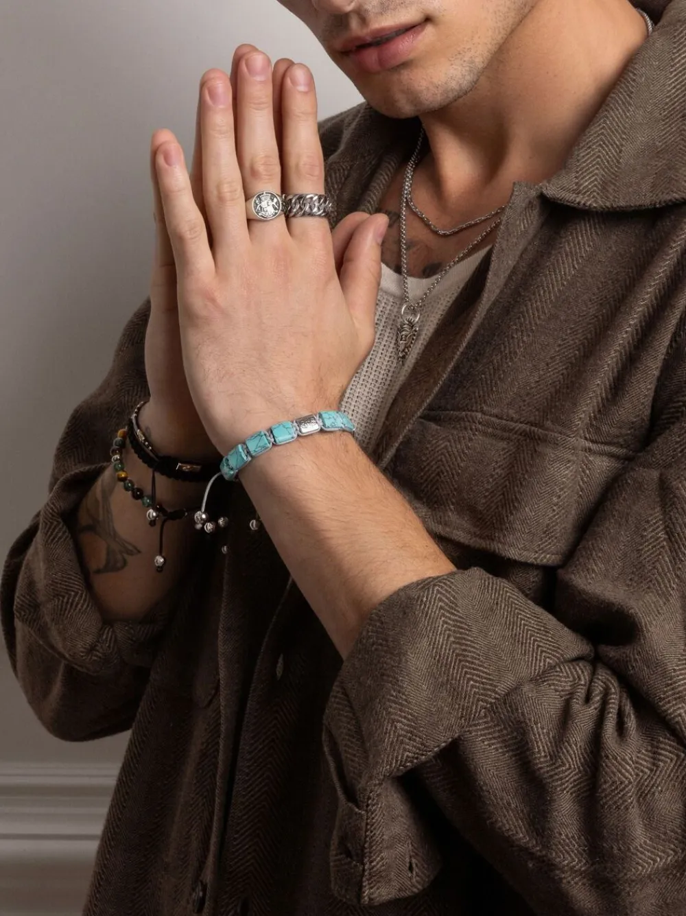 Nialaya Men's Stainless Steel Crest Ring