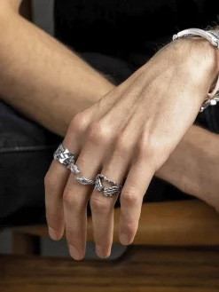 Nialaya Men's Stainless Steel Vintage Snake Ring Silver Hot