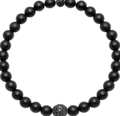 Nialaya Men's Wristband with Matte Onyx and CZ Diamond