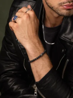 Nialaya Men's Wristband with Matte Onyx and CZ Diamond