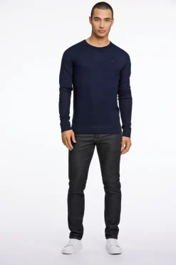 Lindbergh Merino strik med rund hals Blå Outlet