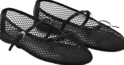 MANGO Mesh ballet flats with strap and bu Black New