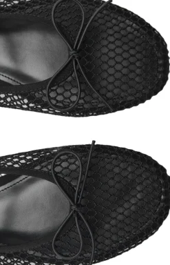 MANGO Mesh ballet flats with strap and bu Black New