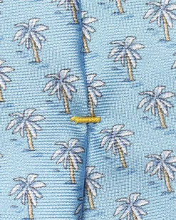 Mid blue Motif Print Silk Tie><noscript><img width=