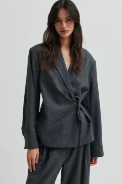 Second Female Milea Wrap Shirt Dark grey melange Sale