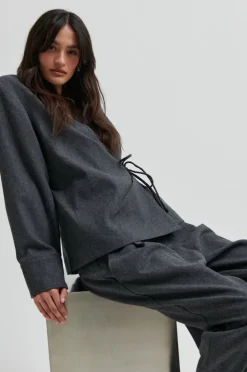Second Female Milea Wrap Shirt Dark grey melange Sale