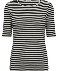 Magasin du Nord Collection Milla 23 Short sleeve top - 100% Organic Cotton GOTS Star white / black stripe Best