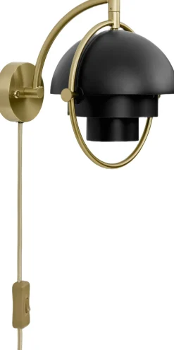 Gubi Multi-Lite Wall Lamp, EU Base: Brass, Shade: Black Semi Matt