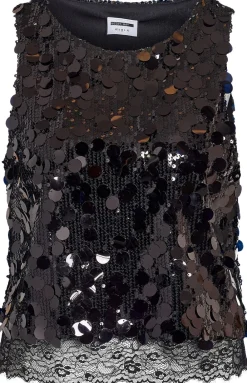Noisy may NMELVA S/L DETAIL SEQUIN TOP WVN Black/black lace Clearance