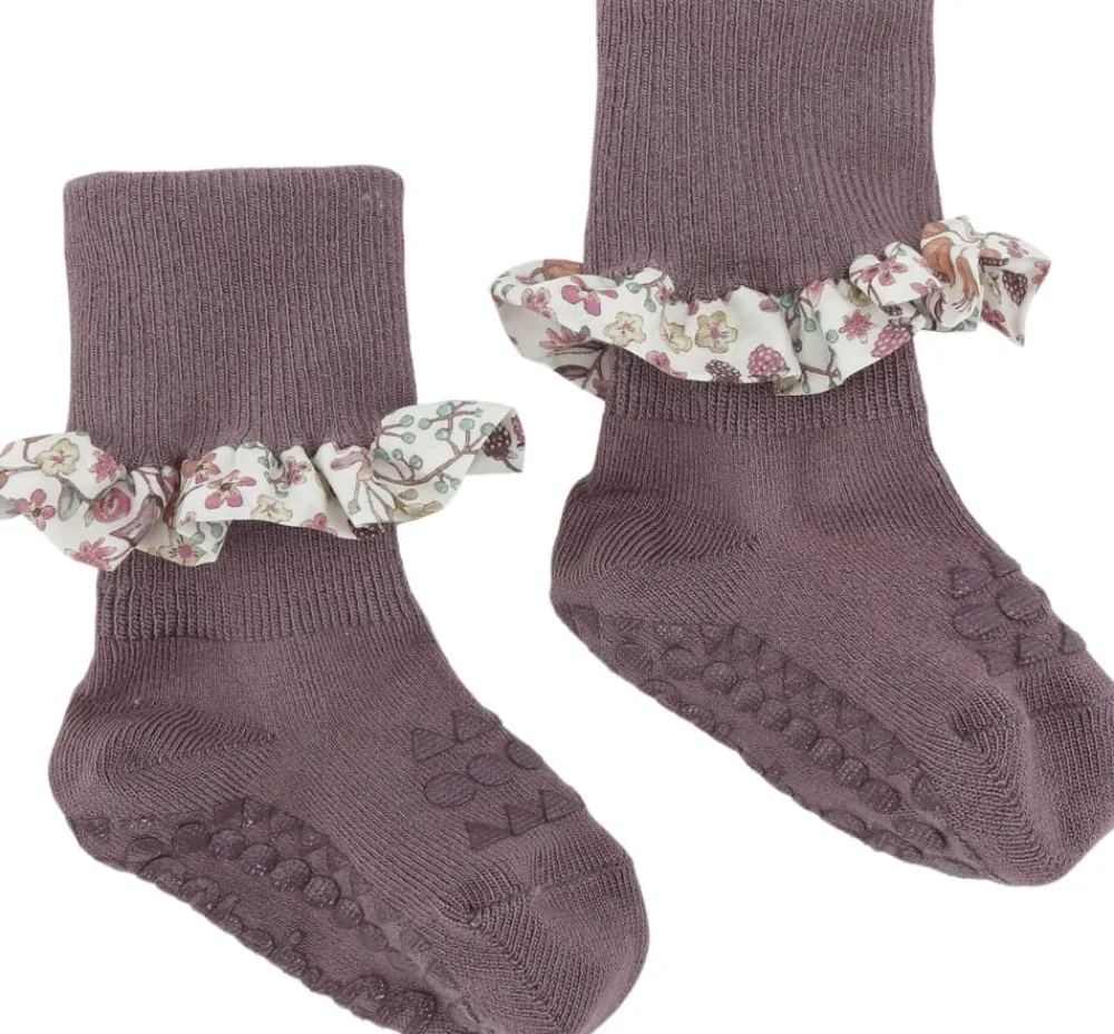GoBabyGo Non-slip socks - Bamboo / Liberty Misty plum / donn Outlet
